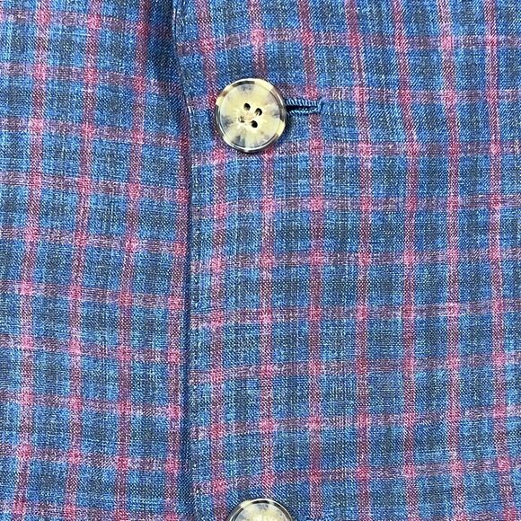 Scabal Blazer Men’s 40R 100% Pure Linen Jacket Blue Red Plaid Surgeons Cuffs - Picture 6 of 16